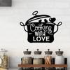 Black Metal Kitchen Sign: ‘Cooking with Love’ for Chic Décor.Elegant Black Metal Decor: ‘Cooking Love’ for Stylish Kitchens.