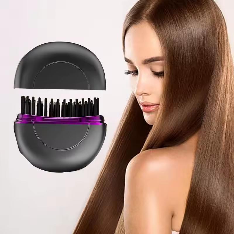Портативный беспроводной перезаряжаемый выпрямитель для волос Щетка с отрицательными ионами Беспроводной мини-керамический выпрямитель для волос Расческа для бороды