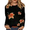 Женская мода повседневный топ с длинным рукавом с цветочным принтом и круглым вырезом
