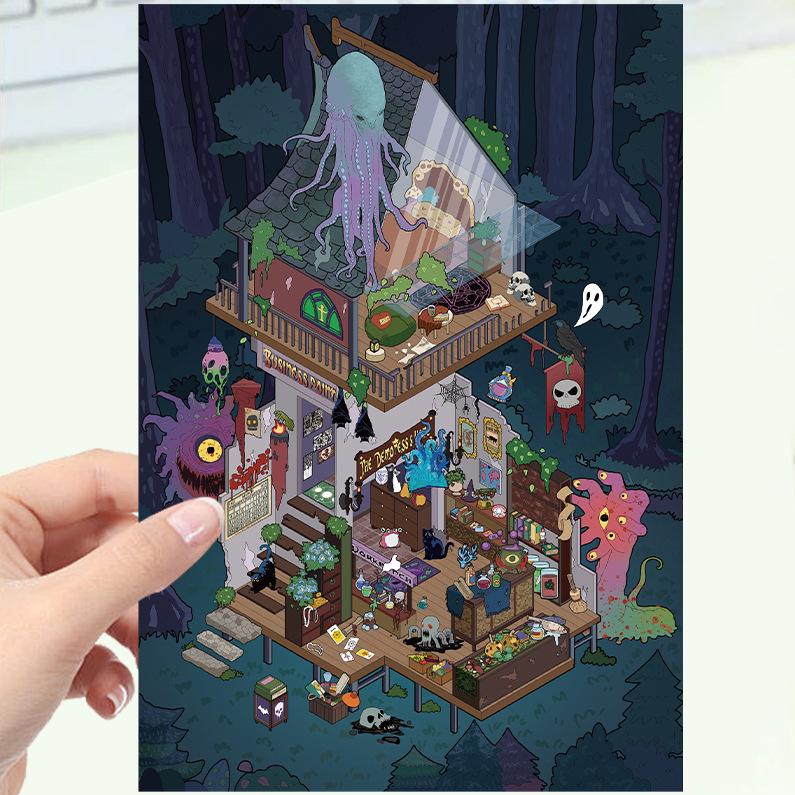 Cartoon Landscape Stickers Multiple Miniature World 3D Hut Unzip DIY Scene Manual Post