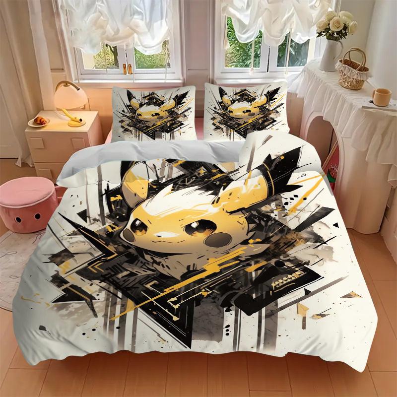 3pcs Pokémon Print Cover Set Ultra Soft, Breathable, and Comfortable Bedding with Stylish Design for Bedroom and Guest Room Decor 1 Cover and 2 M