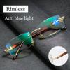 High Quality Anti Blue Light Reading Glasses Luxury Crystal Len Frameless Presbyopic Eyeglasses Unisex Optical Far Sight Eyewear