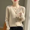 Autumn and Winter Women's Knitwear Fashion Casual Solid Color Print Long Sleeves V-Neck Sweater