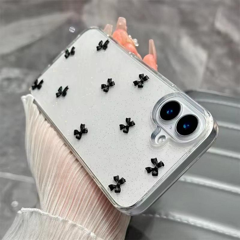 Милый 3D-чехол с блестками в виде банта для iPhone 16 15 14 13 12 11 Pro Max Plus MiNi 2025 Korean Girl Soft Cover Epoxy Clear Shell