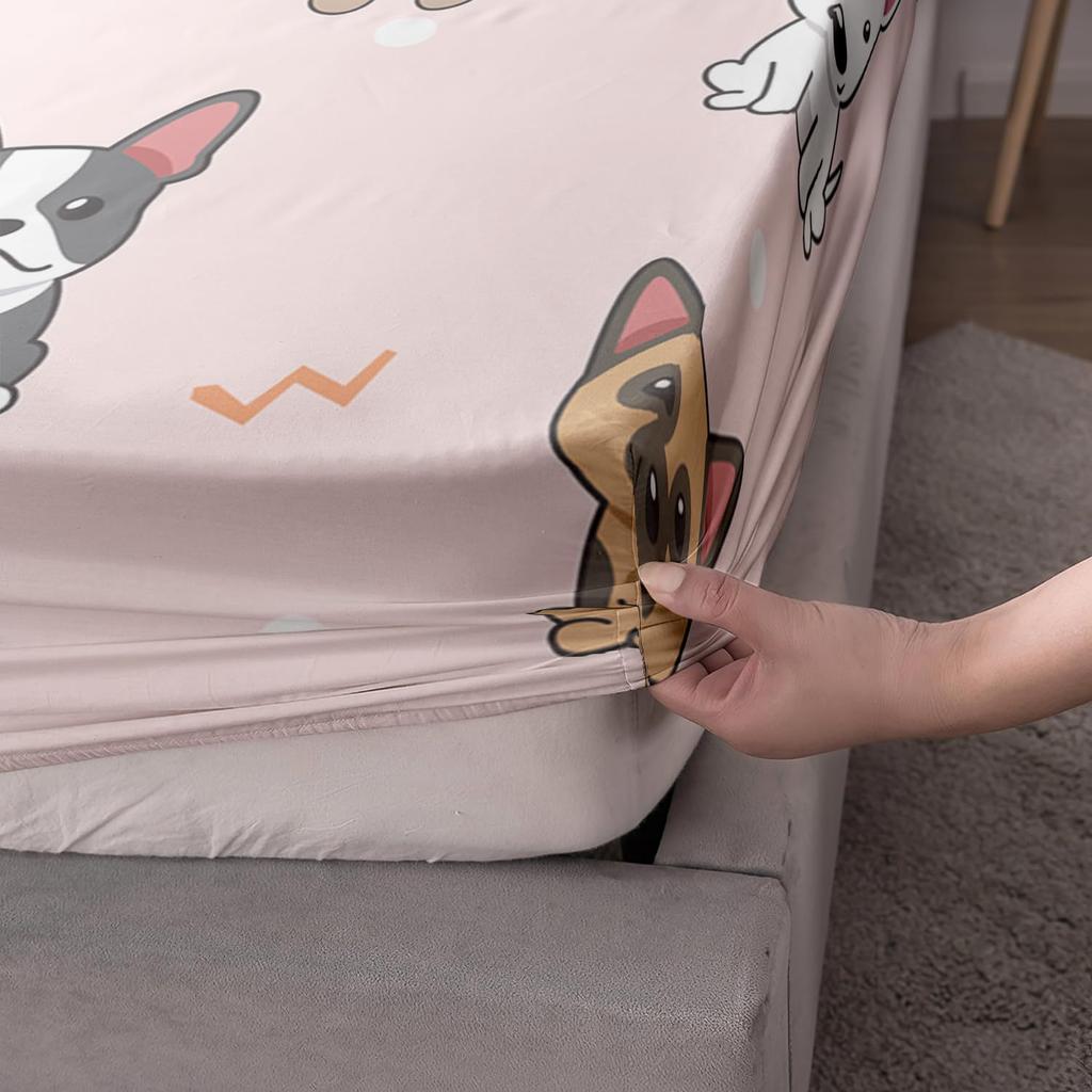 Собака Животный Узор Шапка на Кровать Трехпредметный Комплект Цифровая Печать Постельное Белье Шапка на Кровать Трехпредметный Набор Дети И Взрослые