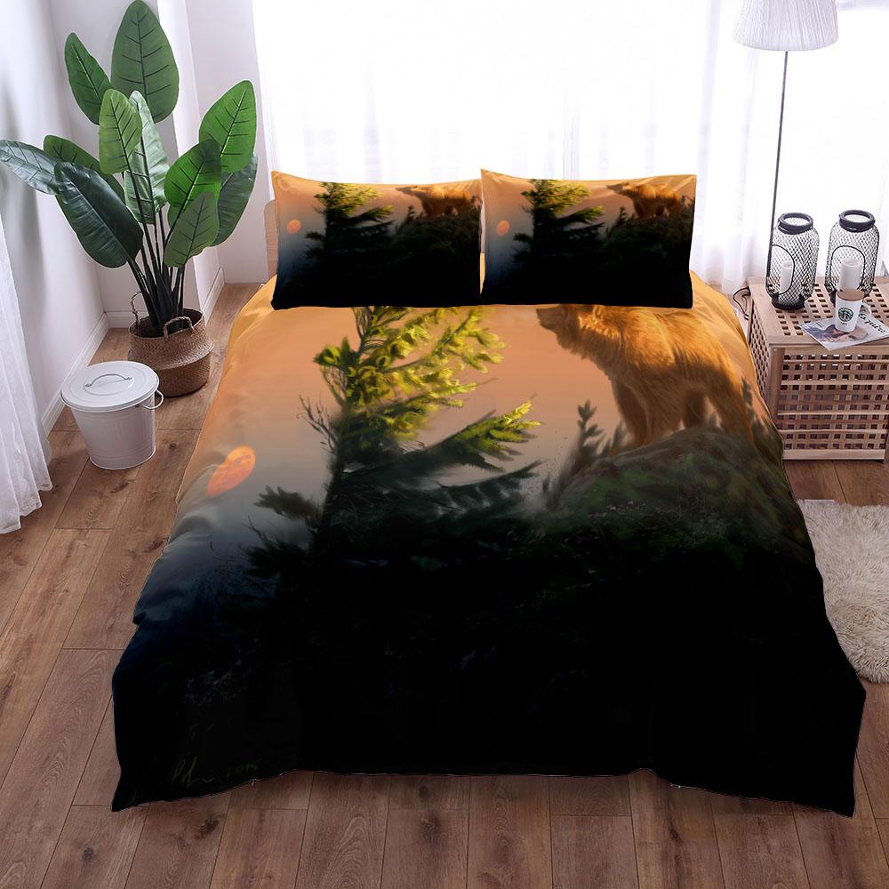 Винтажный комплект постельного белья с изображением дикого медведя и животных для защиты от диких животных, комплект постельного белья размера «king-size», комплект постельного белья «queen-size» для двуспальной кровати