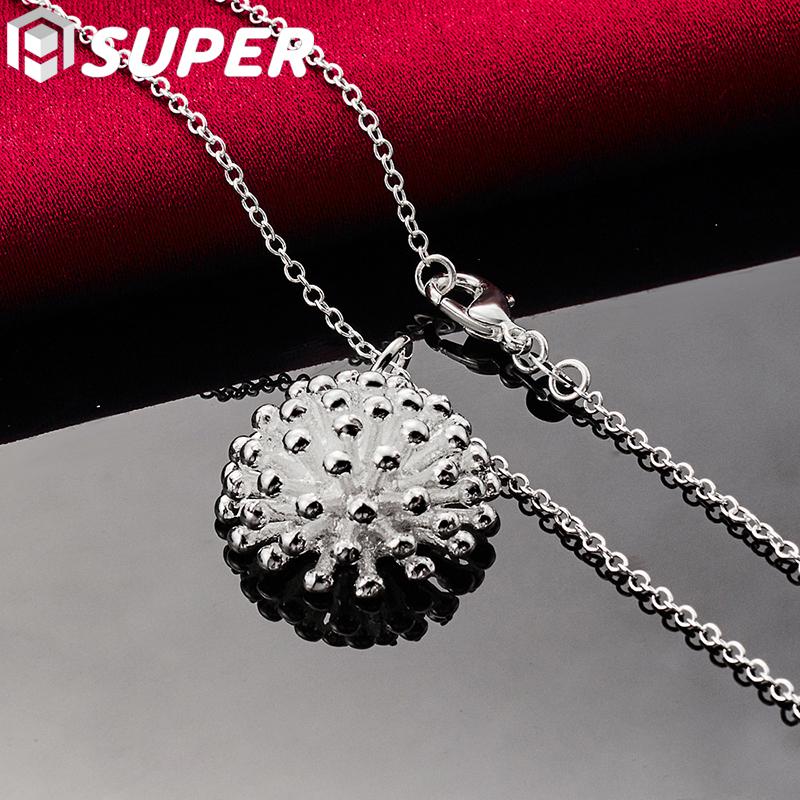 925 Sterling Silver Fireworks Coral Pendant Necklace Jewelry