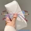 Oversized Cat Eye Glasses Women New Vintage Metal Rim Blue Light Blocking Eyeglasses Trendy Fashion Design Optical Frames