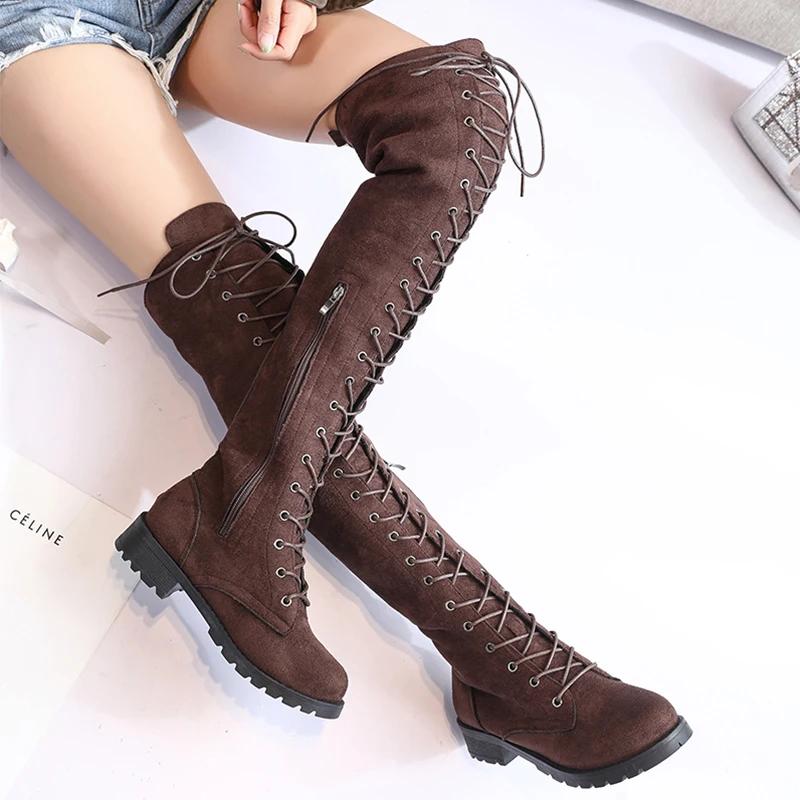 Sexy Lace Up Over The Knee Boots Women 2025 Autumn Winter Flat Heels Platform Gothic Shoes Female Long Thigh High Boots Fashion
