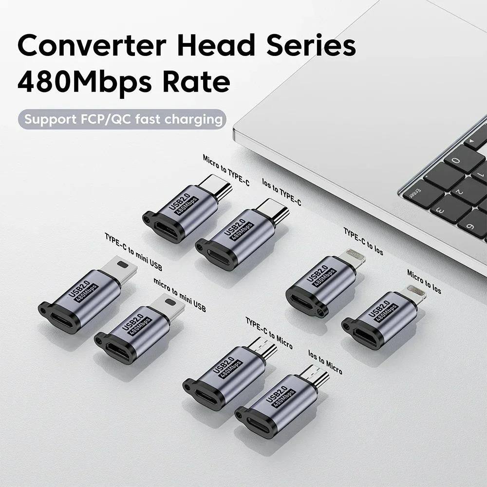 Адаптер Micro USB на Type C Мини-USB на USB C 480 Мбит/с Быстрая зарядка данных Разъем Адаптер USB-C на Lightning для