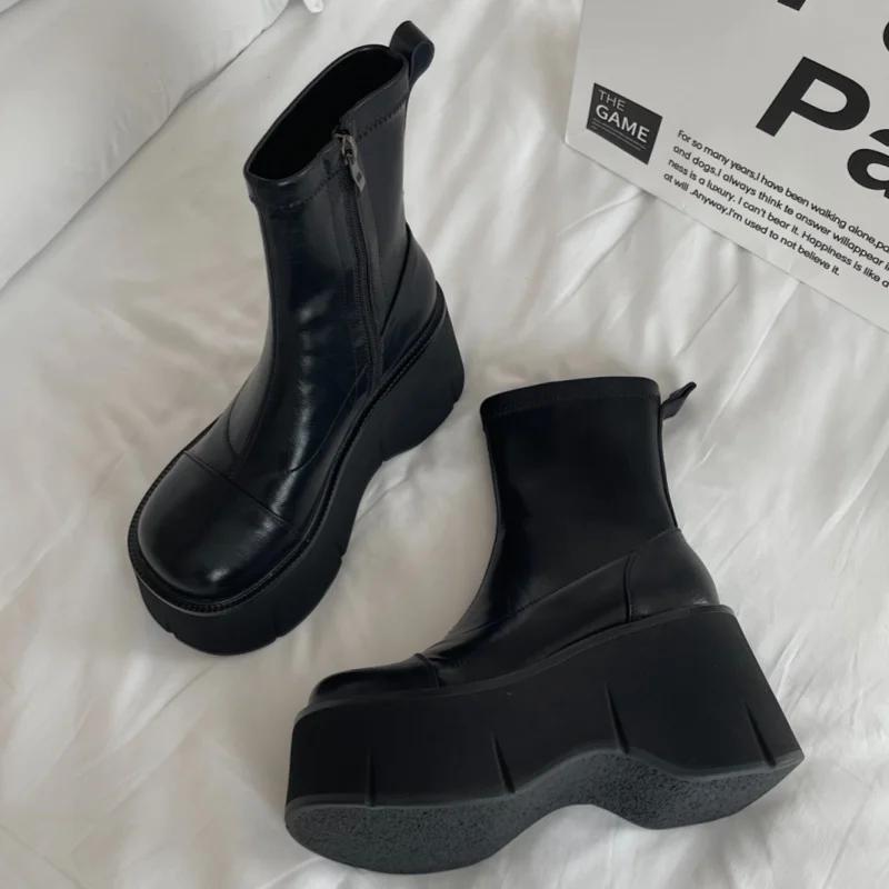 Женские ботильоны на платформе, туфли на высоком каблуке, зимние дизайнерские новинки 2025 года, повседневные готические ботинки челси, модные женские ботинки