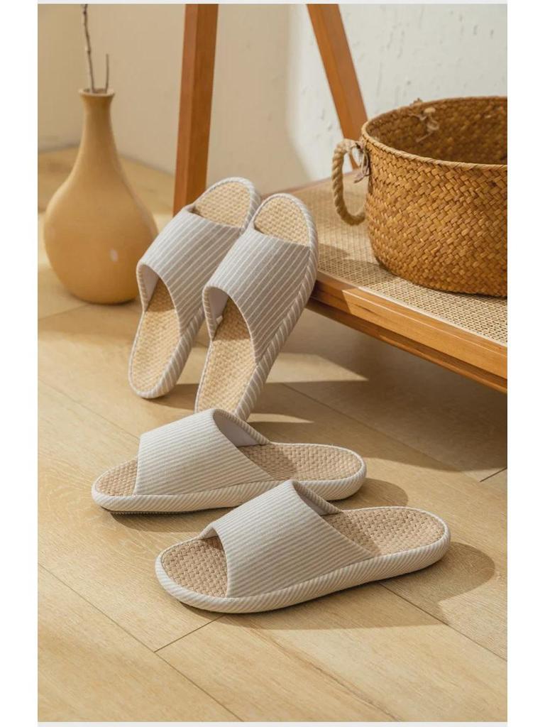 Летние льняные тапочки Jingshilu: Бесшумные домашние сандалии в японском стиле для пар