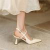 New Spring Leather Slingbacks Pumps Fashion Pointed Toe Shallow 6cm High Heels Buckle Strap Heels For Women Dress Shoes