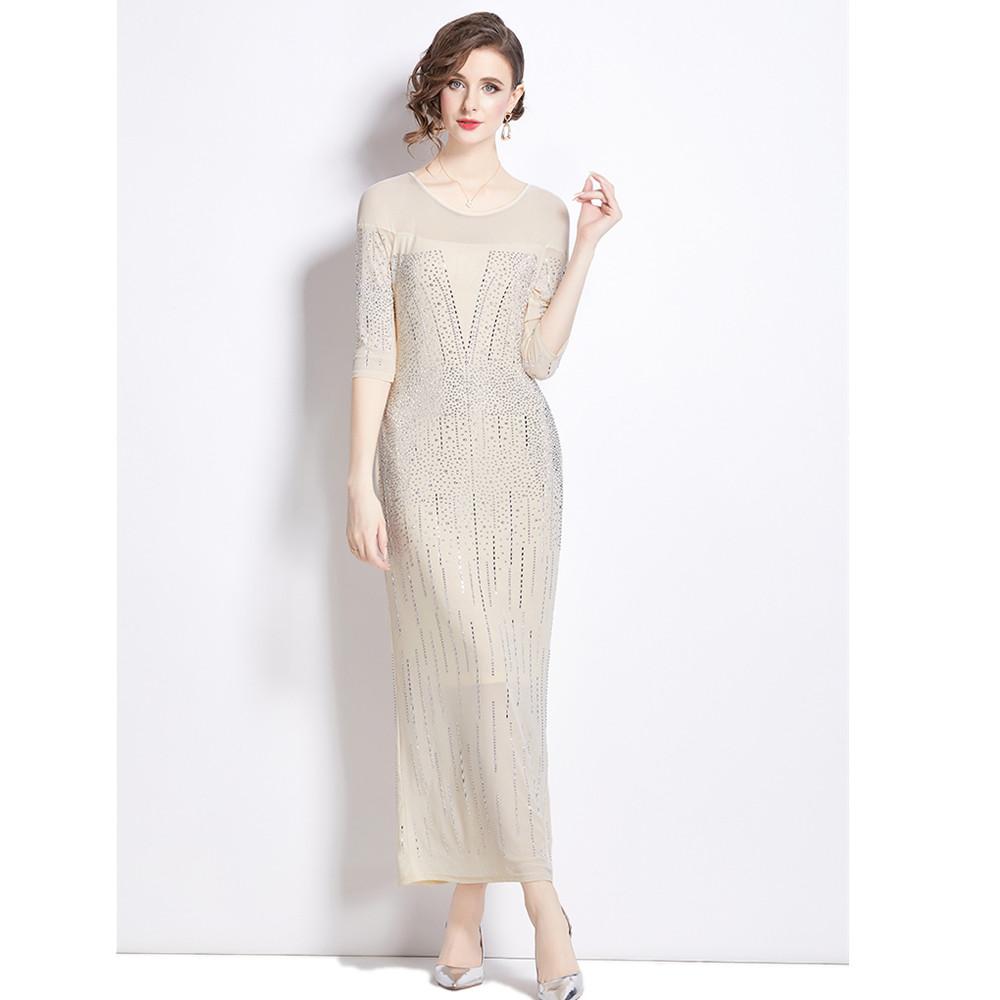 Подиумное вечернее платье для женщин, роскошное сетчатое облегающее платье со стразами, сексуальное цельное вечернее платье с круглым вырезом и блестками