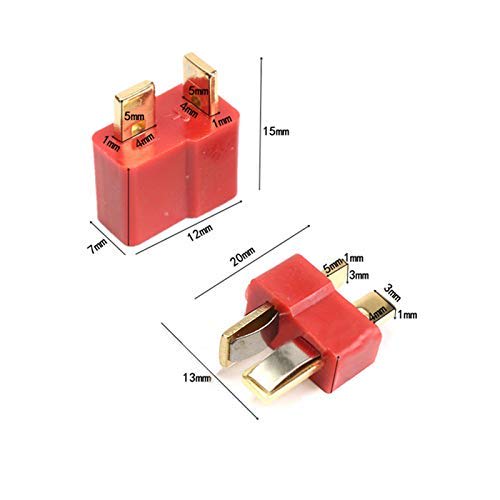 GTIWUNG 25 Pairs Red Ultra T-Plug Connectors, Dean Style, Deans T Male/Female Plug Connector Adapter for RC LiPo Battery ESC (25 Red and 25 Black) Wit