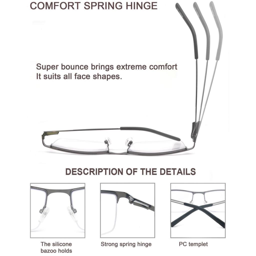 Очки для чтения с синим светом Мужские Компьютерные Очки Антибликовые Металлическая оправа с пружинным шарниром Защита UV400 Снятие напряжения глаз