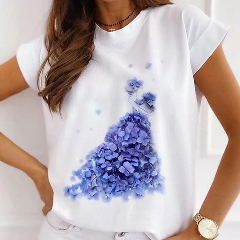 Модная креативная женская футболка с 3D рисунком розы 90-х годов, летняя блузка, свободные футболки с короткими рукавами, белые женские топы с круглым вырезом, одежда