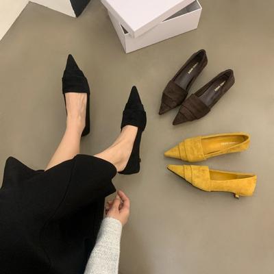 2025 осень новые туфли-лодочки на низком каблуке в французском ретро-стиле с острым носком женская обувь для работы