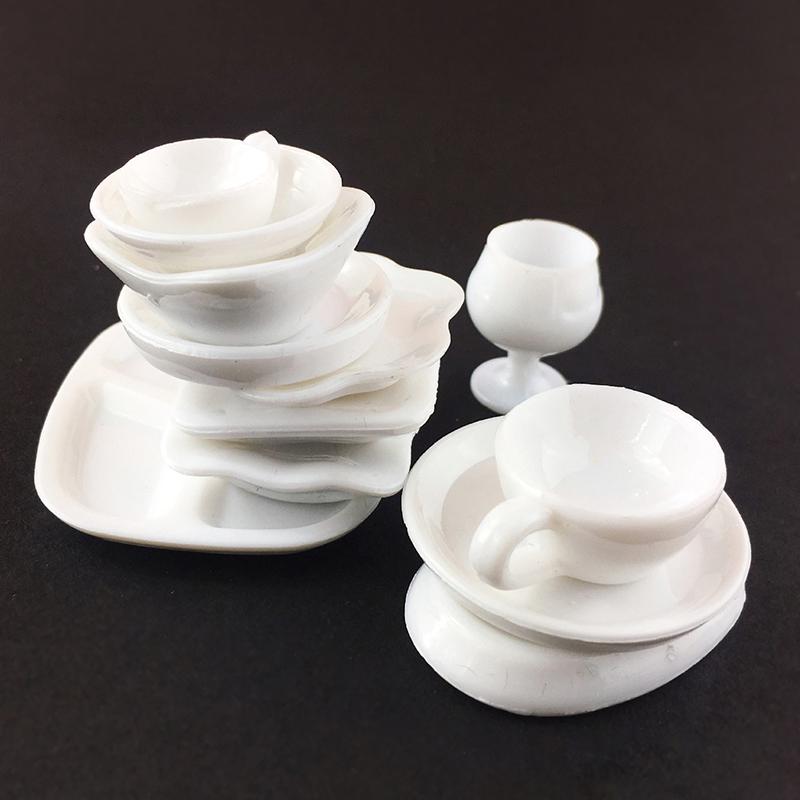 12Pcs/Set Mini White Kitchenware Toys Drink Cups Dish Plate Tableware Mini Simulation Accessories DIY Pretend Play Toys