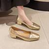 Fashion 2024 Spring Autumn Women Loafers Square Toe Chunky Heel Women Shoes Leather Retro Golden Women Pumps Handmade Shoes