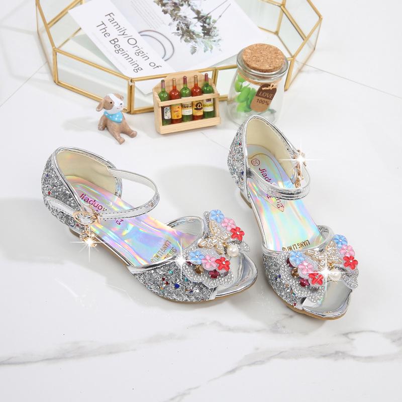 2025 Spring Korean Style Girls' Princess Bow High Heel Open-Toe Sandals