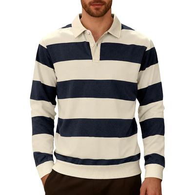 Мужские Поло в стиле Business Casual Модная Полоска с Длинным Рукавом Воротник Гольф Футболки Топы