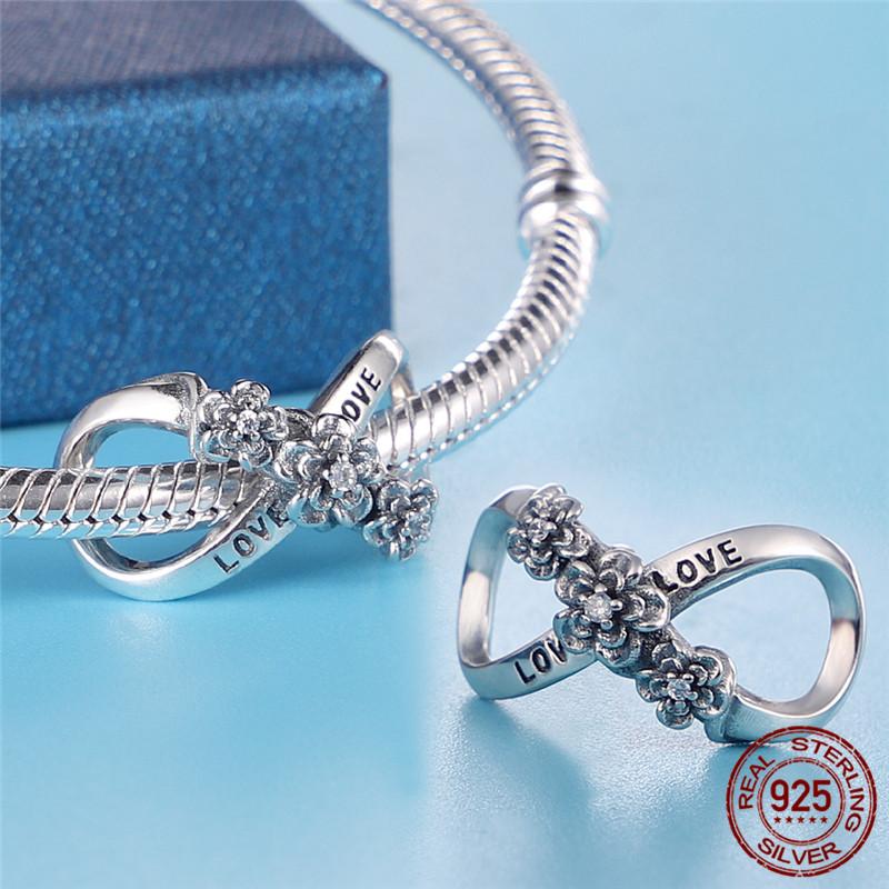 Charms Beads 925 Sterling Silver Daisy Flower Family Love Infinity Charm Ouroboros Snake Beads Fit Fashion Bracelet DIY Jewelry