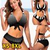 Women Sexy Plus Size High Waist Bikini Set Swimsuit Women Black White Stripe Sexy Two Pieces Beachwear 2023 Bathing Suit Swimwer