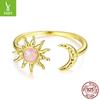 Opal Sun Moon Open Ring S925 Sterling Silver Gold Plated Sun Moon Ring Jewelry