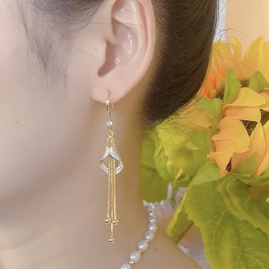 Элегантные серьги-кисточки с кристаллами, длинные драпированные серьги из сплава с синтетическими стразами, медные иглы для ушей