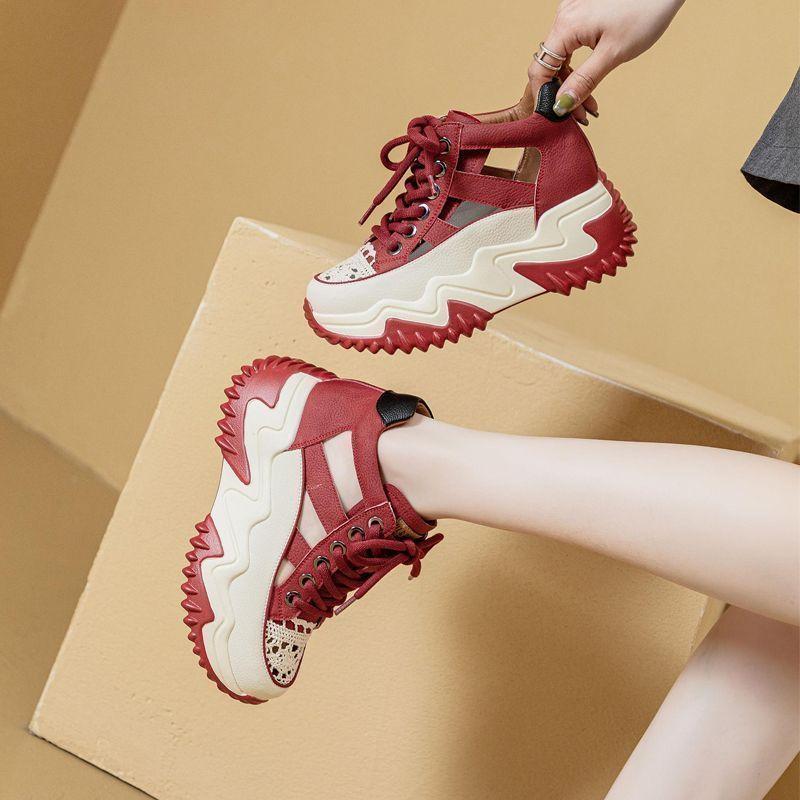 Женские кроссовки с толстой подошвой и круглым носком, роскошные туфли для папы, полые, для женщин, дышащие, удобные, модные, повседневные, спортивные туфли