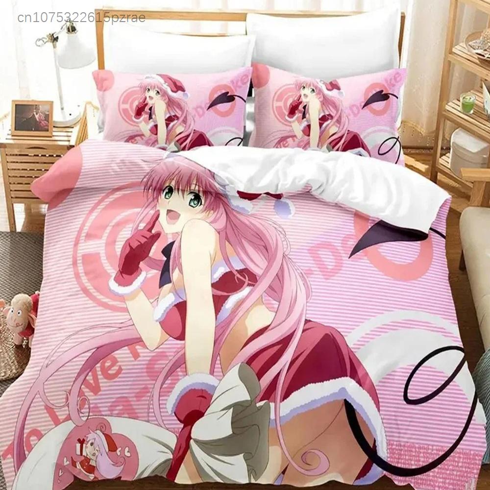 Аниме Yami To LOVE-Ru Постельное белье Пододеяльник Комплект постельного белья Покрывало Наволочка Одеяло Размер King Queen Для мальчиков Взрослых