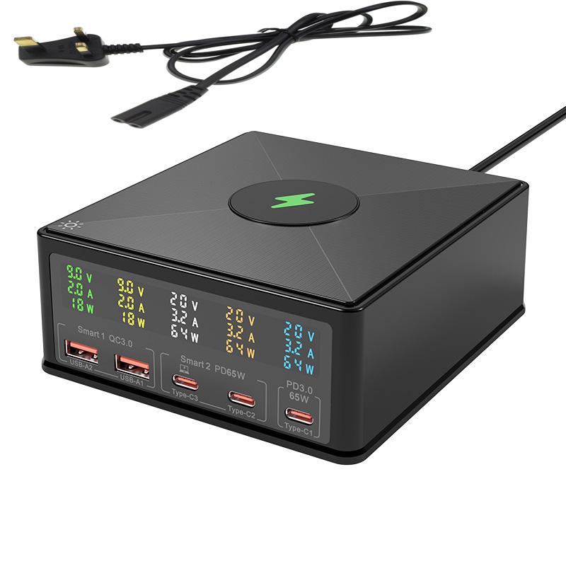 Зарядная станция USB-зарядное устройство 160 Вт GaN с ЖК-дисплеем, концентратор быстрой зарядки PD 65 Вт TYPE C 65 Вт USB C QC3.0 + 15 Вт беспроводное зарядное устройство для телефона, ноутбука