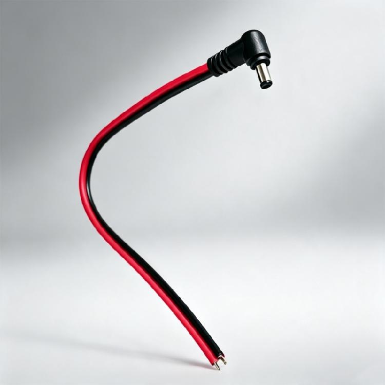 Open Wire Pigtail Power Cable, Right Angle 5.5X2.1Mm Male End, 30Cm Cord for Camera Work, Equipment Repair and Narrow Area Routing