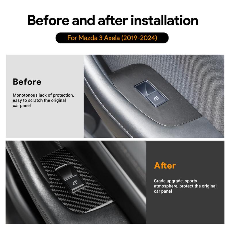 Carbon Fiber For Mazda 3 Axela -2025 Rear Door Window Switch Trim Scratch Wear Resistant Interior Protective Car Accessories
