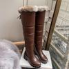 Женские длинные сапоги на высоком каблуке, новые зимние теплые зимние сапоги, большие плюшевые женские сапоги из однотонной кроличьей шерсти