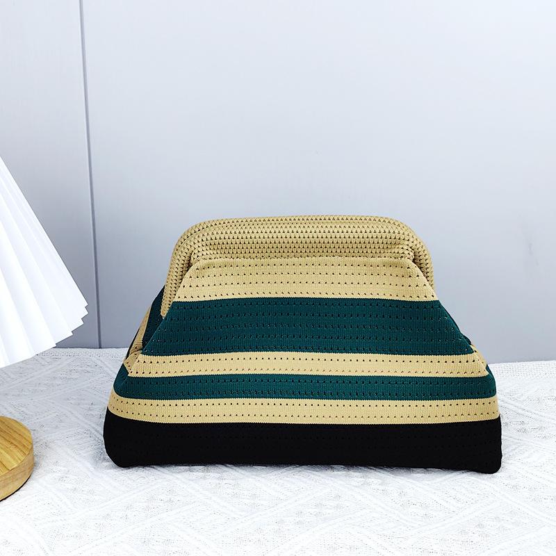 Summer Beach Clutch Purses for Women Crochet Woven Ruched Dumpling Hobo Bag Striped Color Evening Handbag Pool Knit Clutch
