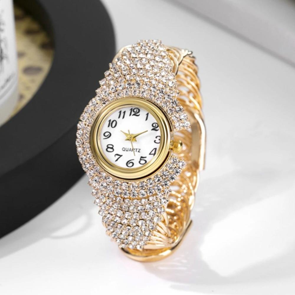 Vintage Quartz Zircon Wrist Watch Elegant Open Bangle Watches Personality Crystal Watches  Women