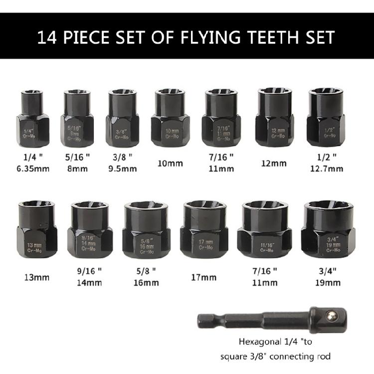 14Pcs Bolt Extractor Set Bolt & Nut Remover Stripped Lug Remover Extraction Socket Set for Removing Damaged