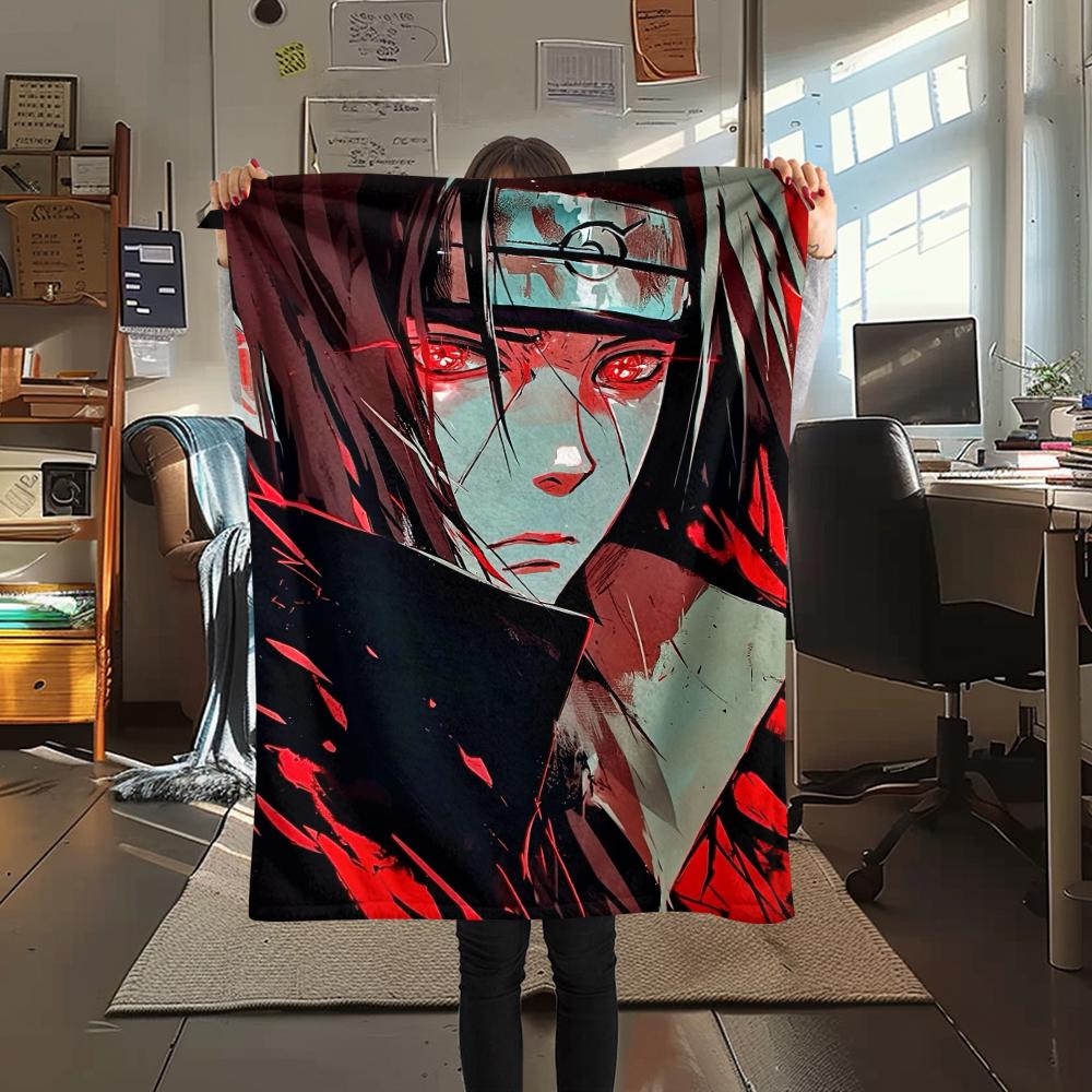 Фланелевое одеяло с узором Итачи Учиха из аниме Наруто, Высококачественное, Удобное для всех сезонов, Декор для дома, Тепло и уют, Идеально для подарков.