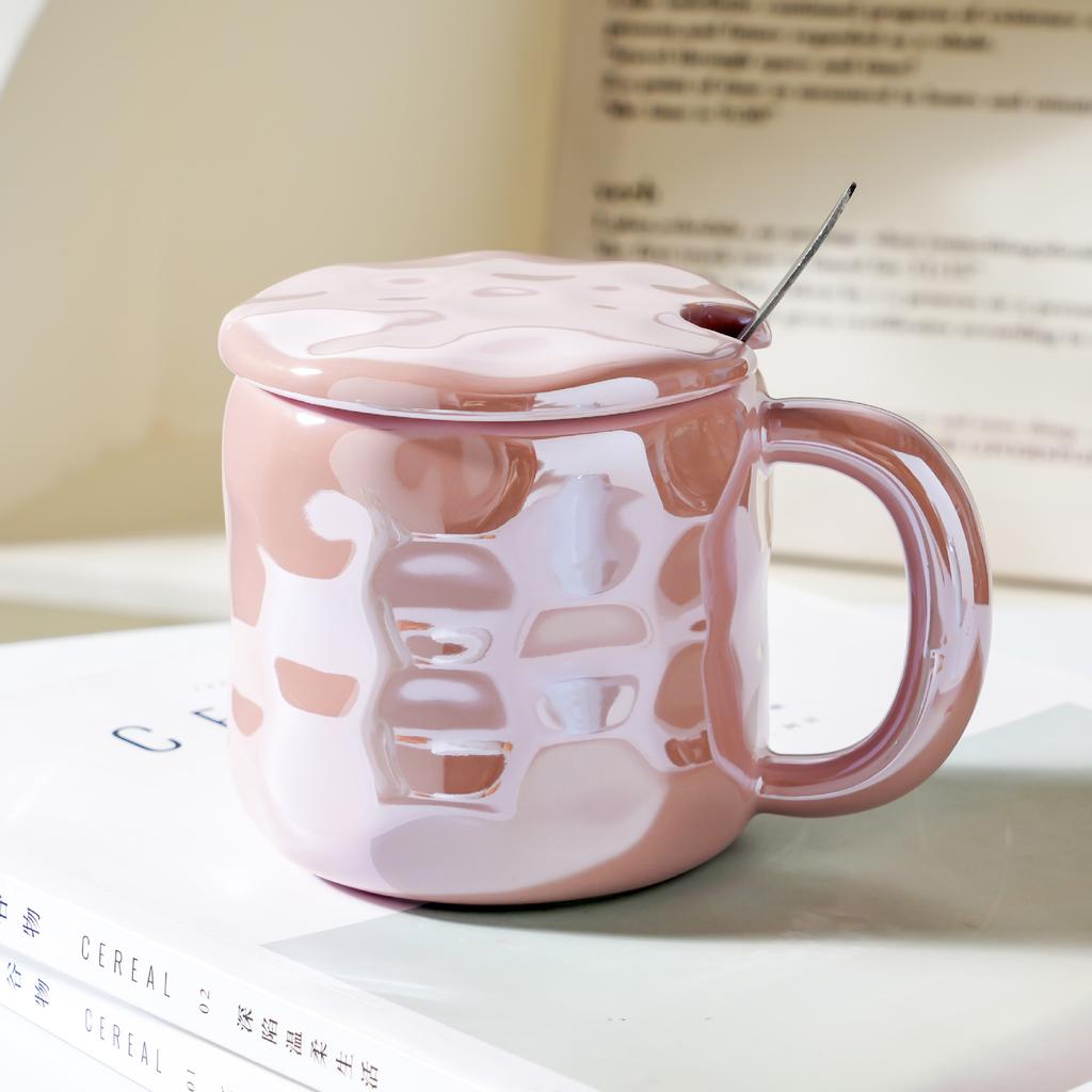 Pearl with Lid Spoon Ceramic Cup Creative Student Mug Office Girl Couple Water Cup Small Gift Cup Handle
