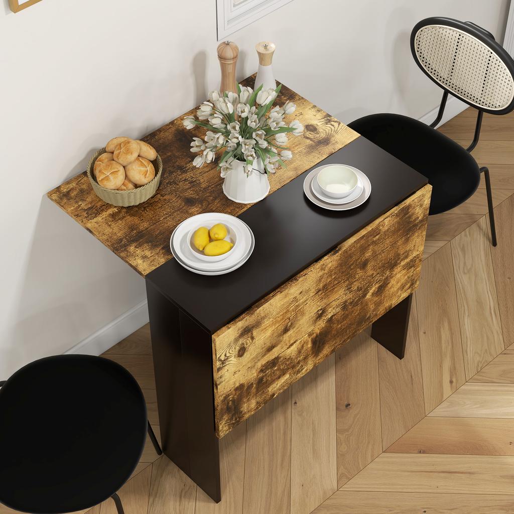 Folding Dining Table Kitchen Table with Drop-Leaf Wings for Small Space 103x76x73.5 cm Black and Rustic Brown