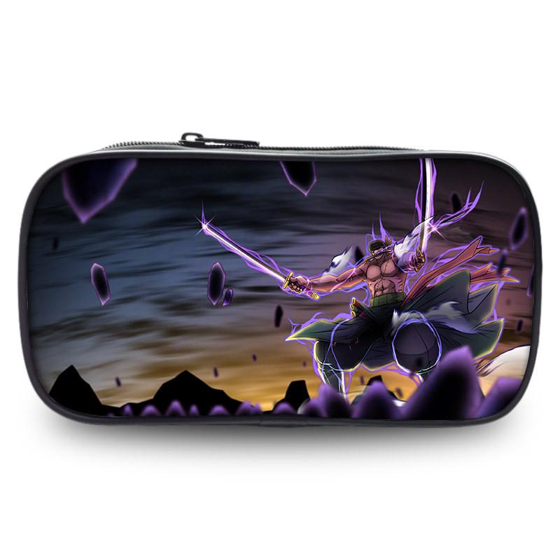 Stylish One Piece Student Pencil Case With Luffy And Zoro Skill Print Oxford Material
