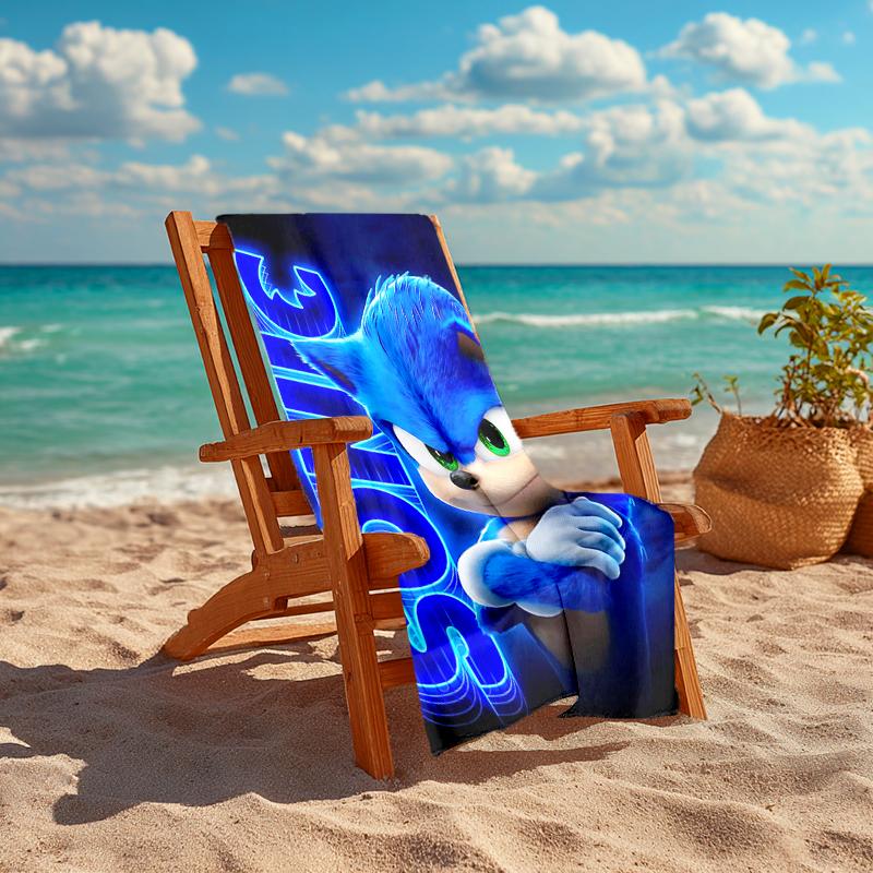 1Pc Sonic Hedgehog Movie Poster Beach Towel, Quick Dry, Multi-Use for Beach Pool Gym Yoga Home Travel, Christmas, Halloween, Xmas Gift M929285