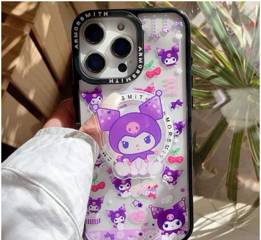 Магнитная подставка Kuromi Cartoon Melody, совместимая с MagSafe, с суперсильным притяжением и выдвижной конструкцией-подушкой безопасности для настольного использования