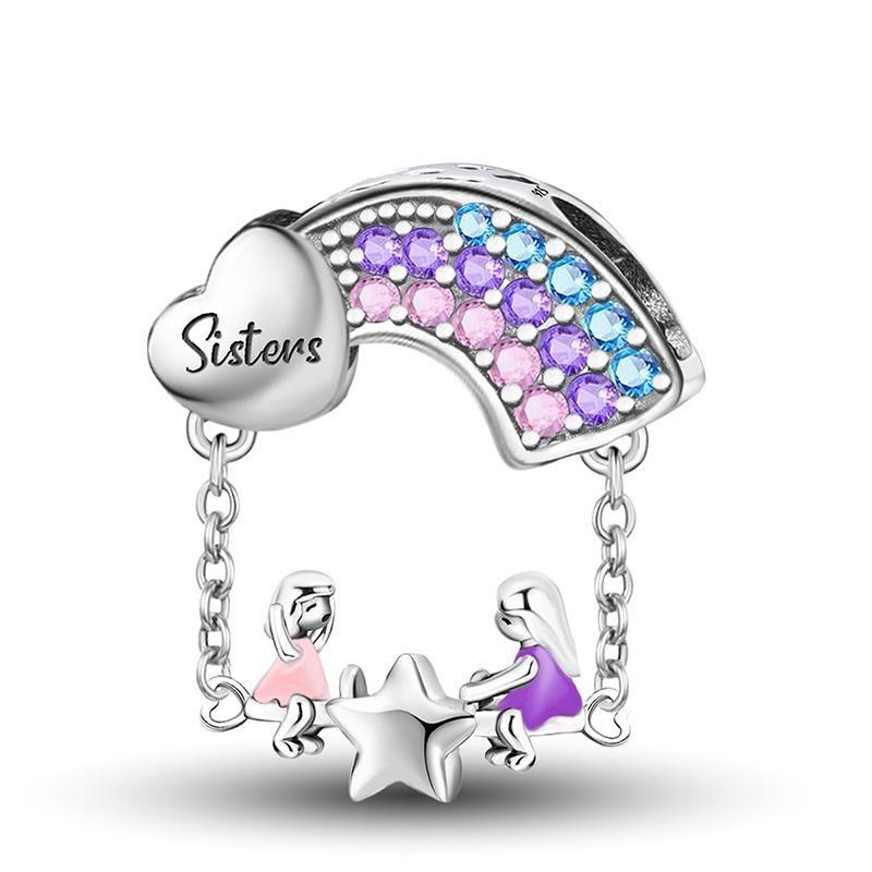 Подходят для оригинальных браслетов Pandora Цветок Семья Розовый Торт Звезда Любовь Сердце Серия Медные Шармы Бусины Сделай сам Ювелирный Подарок на День Рождения