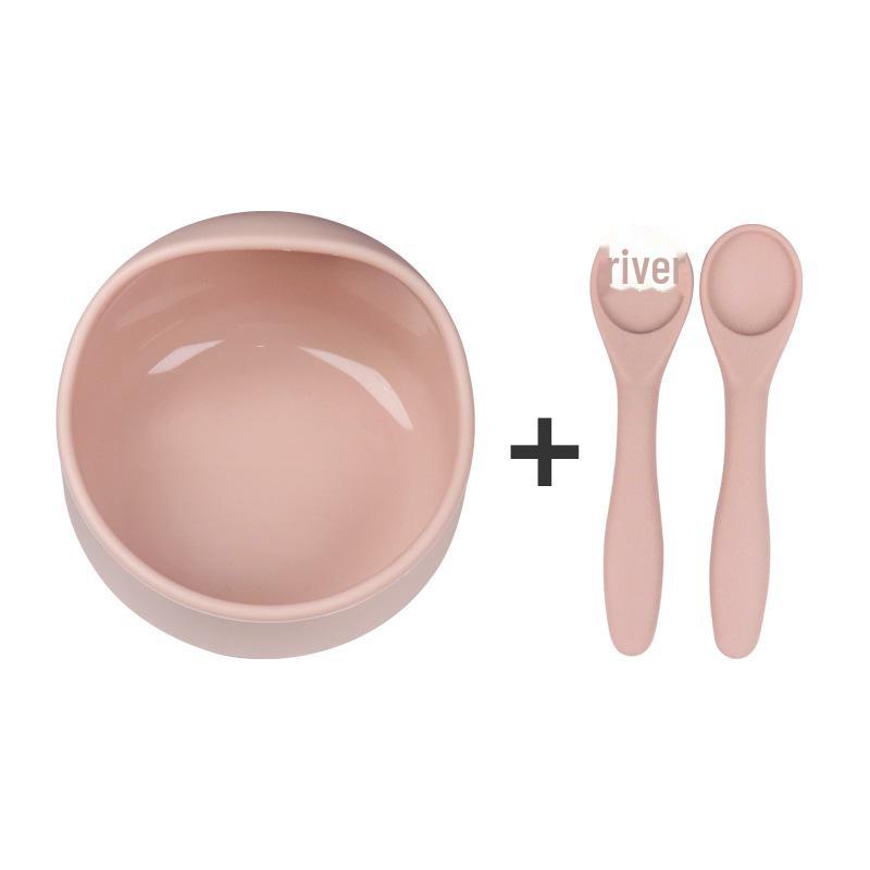 Силиконовый набор для кормления младенцев с присоской: Миска для улиток, ложка и вилка с деревянными ручками, легко моются.