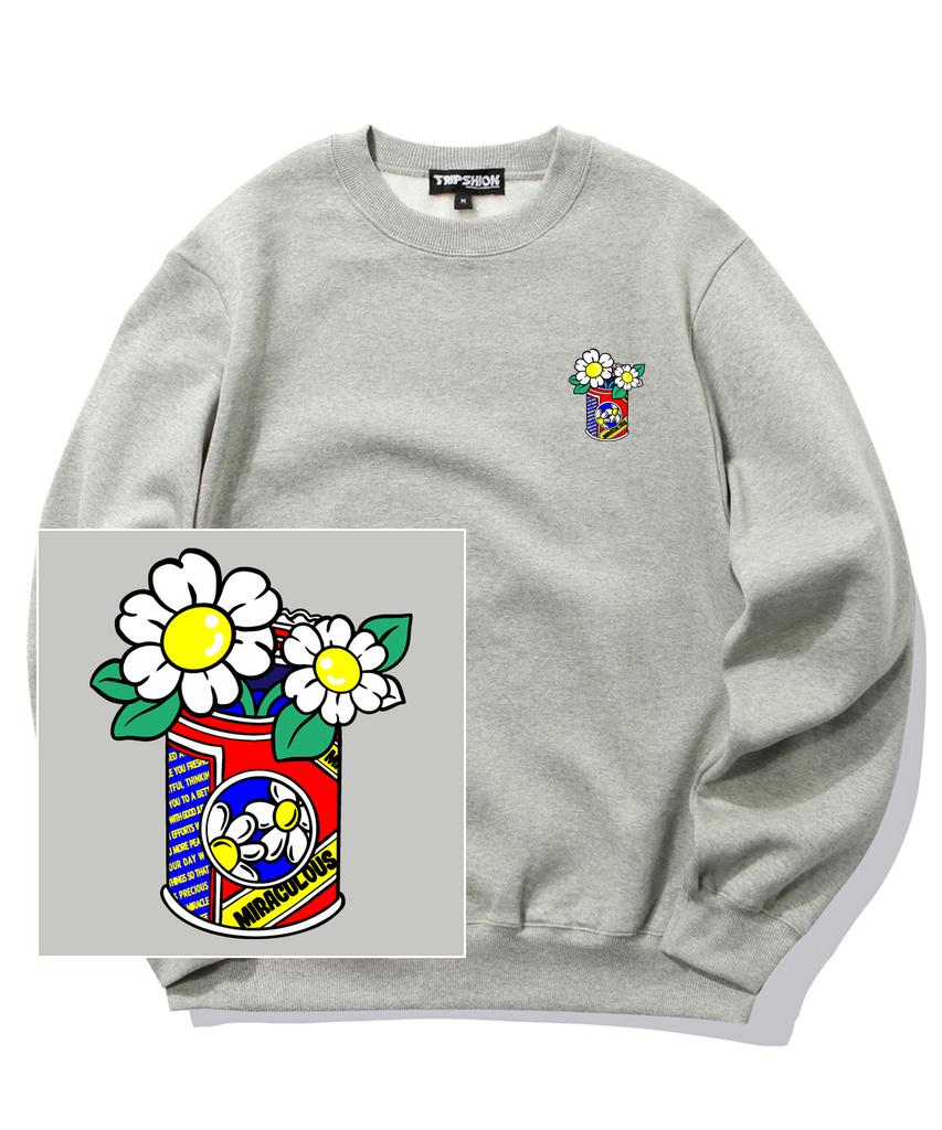 TRIPSHION Daisy Can Vase Logo Crew Neck - Gray
