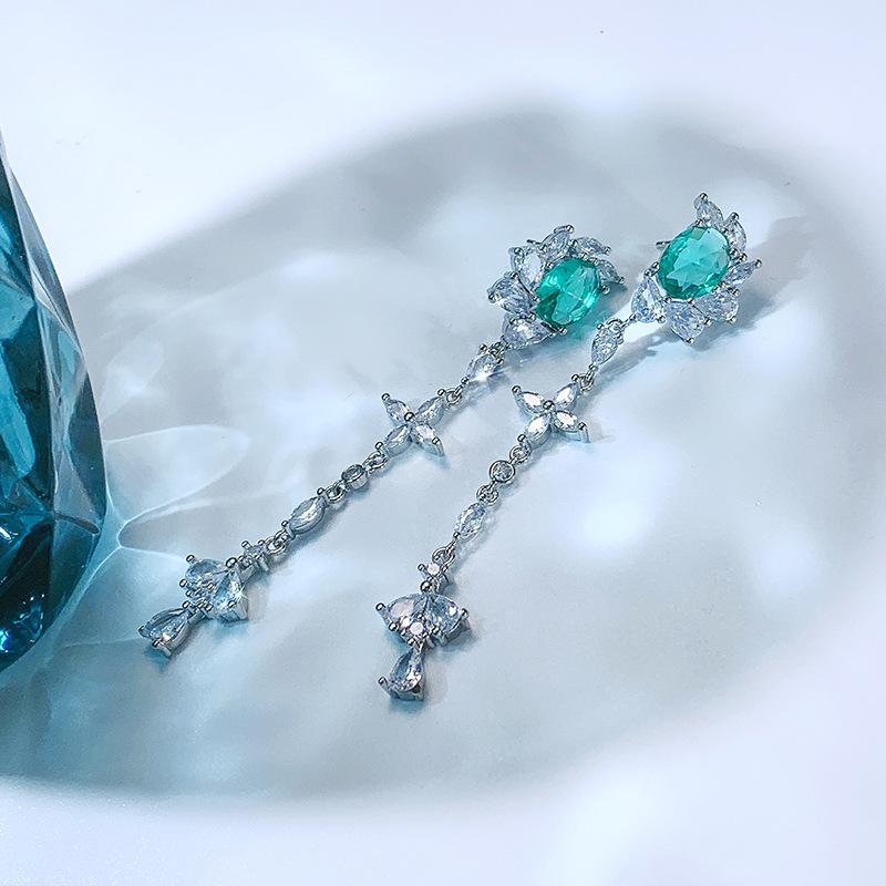 Роскошные женские серьги с блестящим цирконием AAAA, высококачественные женские серьги с зеленым драгоценным камнем, вечерние наушники, подарок на годовщину
