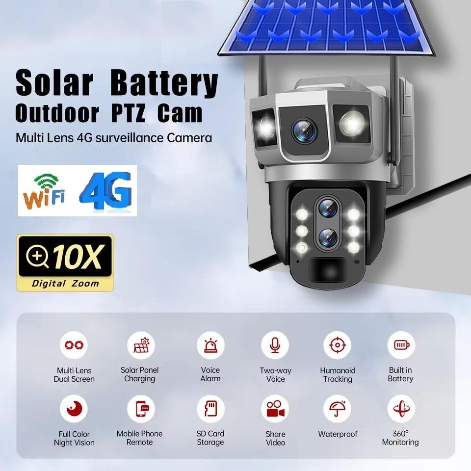 4G/WIFI Solar Surveillance Camera, HD 2 Lens PIR Sensor, Night Vision Waterproof IP Camera, CCTV Security Monitor